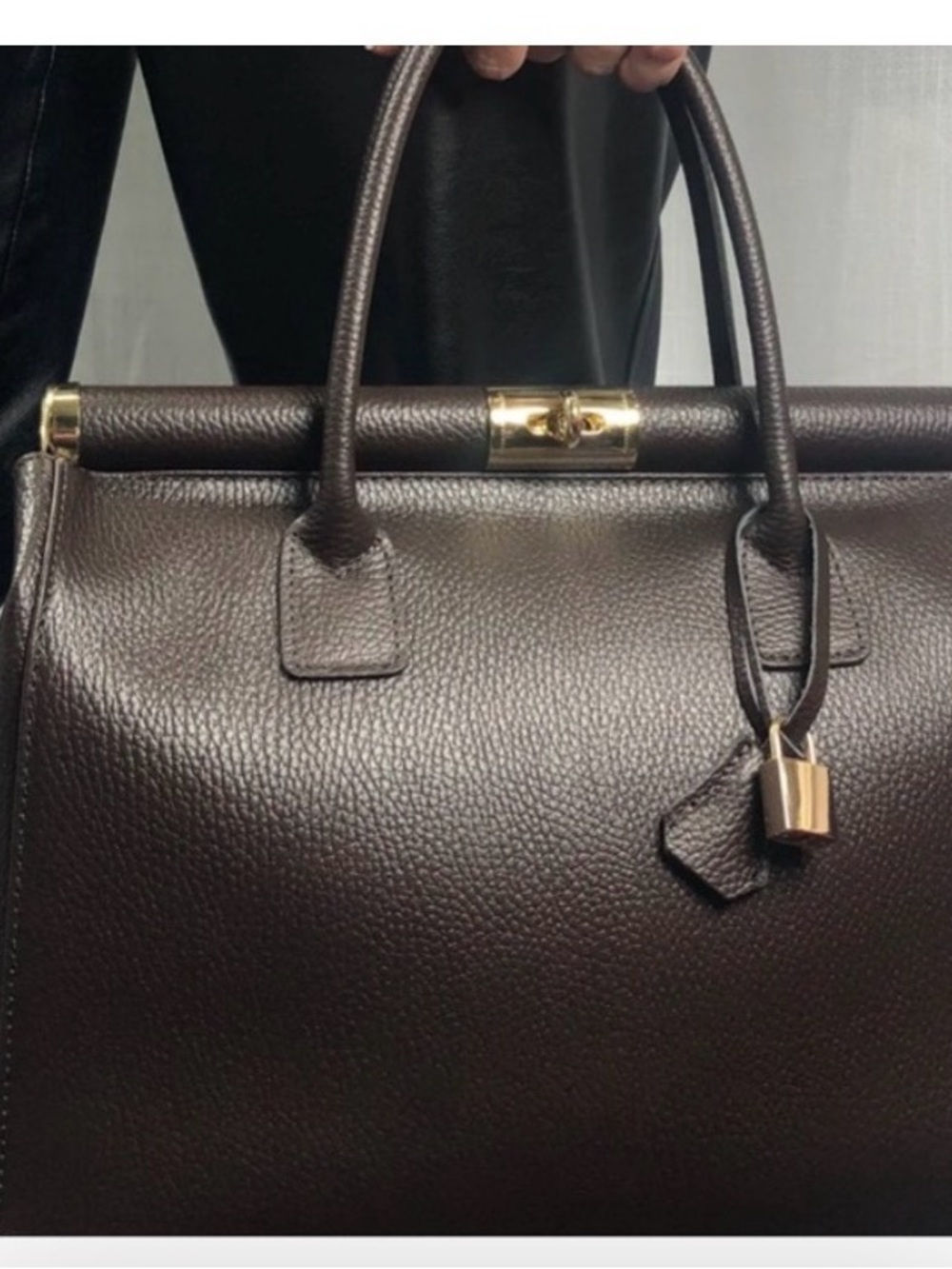 NWOT- Dark Brown Genuine Leather Top Handle Bag - Doubles As A Carryall